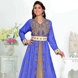 Blue embroidered georgette islamic <b>kaftans</b> With Sun-proof hijab. - Product Image 1