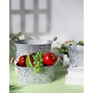 Maceta redonda galvanizada de hierro Royal Look con asa para decoración interior y exterior, maceta de plantas hecha a mano - Product Image 4