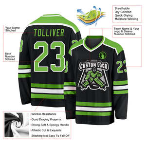 Custom Team <b>Name</b> Number Logo V Neck Ice Hockey Jersey Private <b>Label</b> Black Green Sublimation 100% Polyester Wholesale Supplier - Product Image 4