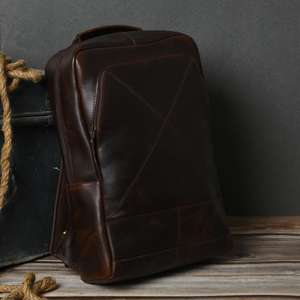 Sac à dos en cuir véritable pour ordinateur portable Fermeture éclair géométrique Imperméable Designer Voyage École Travail Bureau Classique Tendance Sac ALLB96 - Product Image 2