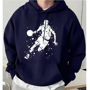 Sweat-shirt à capuche en molleton doux pour homme, imprimé basket-ball, vêtements de sport tricotés confortables, coupe ample pour l'automne/hiver - Product Image 1