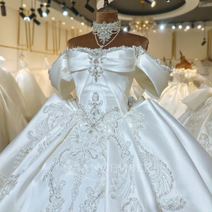 Vestido de Novia de Satén Jancember ML046, Vestido de Novia con Cuentas, Vestido de Gala con Hombros Descubiertos, Vestido de Novia para Ceremonia de <span class=keywords><strong>Matrimonio</strong></span> en Catedral - Product Image 3