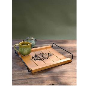 Plateau de service rectangulaire en bois fait main en laiton AK de couleur bois naturel avec poignée en métal pour décor de table/décor d'hôtel - Product Image 6