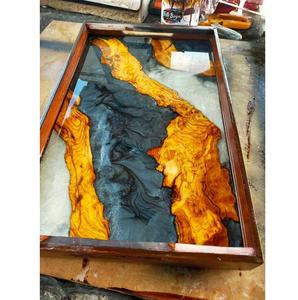 Plateau de service à café en bois et résine au design moderne avec poignées en fer pour la maison, la cuisine et les décorations de mariage, spécial Ramadan - Product Image 2