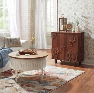 Dark Wood Modular Living Room Cabinet with Embossed Floral Door Designs Modern Rustic Style for Wine <b>Spirits</b> Wholesale Available - Product Image 6