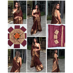 Sarees en soie Jacquard lourd de haute qualité avec bordure de tissage Jacquard doré vêtements indiens et pakistanais - Product Image 2