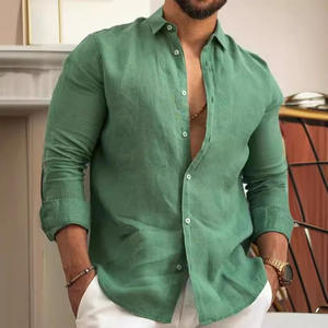 Camisas informales del fabricante para hombre, Tops formales con mangas largas, cuello levantado, abotonado, 100% algodón a cuadros, antiarrugas - Product Image 4