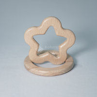 Ensemble combiné de 4 brosses à dents en bois pour bébé, fusée étoile, baleine et cercle pour le soulagement de la dentition.