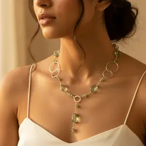 925 <b>Silver</b> Beaded <b>Necklace</b> for <b>Women</b> Fashionable Peridot Gemstone Jewelry Gift - Product Image 1