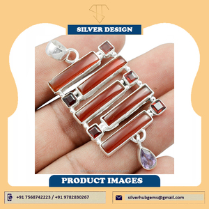 Colgante de piedras preciosas de cornalina roja Natural, colgante de declaración bohemio de Plata de Ley 925, joyería para mujer, OEM, ODM, precio a granel, venta al por mayor - Product Image 2