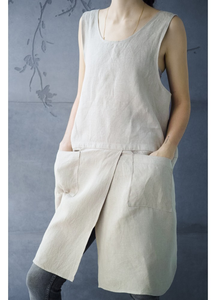 Tablier de cuisine en lin unisexe avec poches, personnalisable avec logo imprimé, couleur unie, pour chef cuisinier, jardinage - Product Image 4