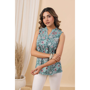 Débardeur court sans couture Mehr Elara pour femme – Idéal yoga, gym et entraînement – Respirant, motif floral turquoise, vêtement de sport décontracté - Product Image 2