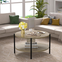 Table basse ronde à 2 niveaux avec rangement, table brune naturelle pour le salon, la chambre ou le bureau à domicile