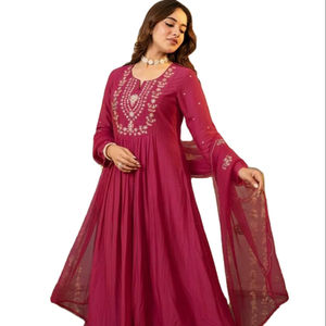 Conjunto de Kurta y Pantalón con Dupatta de Piel Sintética Vichitra Bordada, Últimas Tendencias de Moda, Precio al por Mayor, Ropa de Fiesta - Product Image 1