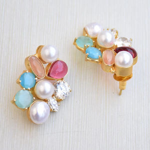 Boucles d'oreilles pendantes en laiton naturel, perle de qualité supérieure, pierre naturelle brute, finition en laiton satiné, design bohème chic, haute qualité, export - Product Image 3