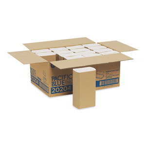 Serviettes en papier pliées Pacific Blue Basic, blanches, 9,2" x 9,4", 250 serviettes/paquet, 16 paquets/caisse (20204) - Product Image 1