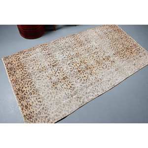 Vintage Large Area Wool <b>Rug</b> 3.5' X 6.8' <b>Boho</b> Style Geometric Patchwork Hallway Rectangle Beige Brown Latex for Bedrooms Hallways - Product Image 2