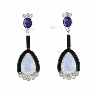 Meilleure qualité 14K boucle d'oreille en or massif arc-en-ciel pierre de lune boucles d'oreilles pour la fête de mariage de fiançailles productible en 10K/18K - Product Image 2