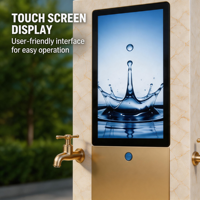 Station d'eau intelligente solaire |   3 modes d'arrosage |   Chargeur sans fil USB |   Acier inoxydable 304 |   Design moderne et luxueux |   Extérieur Public