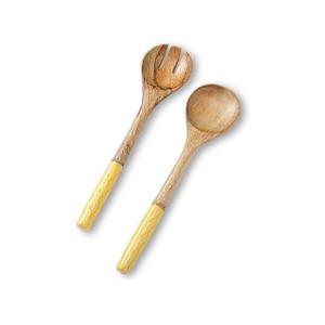 Juegos de cubiertos de madera con revestimiento de esmalte pulido brillante único para servir ensaladas en la cocina y el restaurante incluye cucharas y tenedores - Product Image 5