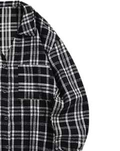 Chemise à carreaux noire et blanche en flanelle pour homme, coton et polyester, manches longues, boutonnée, décontractée, coupe ample, pour la vente en gros - Product Image 2