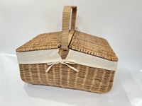 Panier de pique-nique rectangulaire pliable en rotin, fait main, léger, écologique, multifonctionnel, style vintage, avec poignée, Vietnam