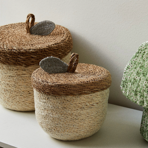 Handwoven <b>Seagrass</b> Storage <b>Basket</b> with Lid Apple Shape Decorative Woven Organizer Eco Friendly Natural <b>Basket</b> - Product Image 5