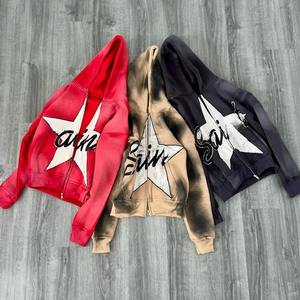 OEM Custom Manufacturer 3D Embroidery Distressed Patch Hoodies Print Cut and Sew Men Cropped Stone Acid Washed Hoodie - Product Image 6