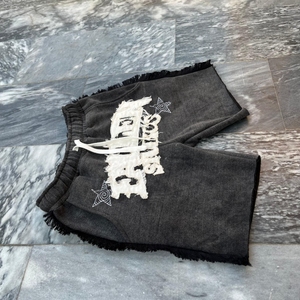 Short d'été délavé à l'acide style High Street pour hommes 100% coton brodé en détresse Logo personnalisé Short uni en éponge française OEM - Product Image 4