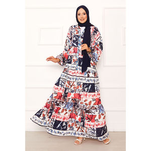 Robe trapèze en viscose à imprimé floral fuchsia, taille empire, en mousseline, avec un magnifique motif floral, grandes tailles - Product Image 1
