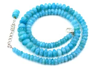 Collier en argent sterling 925 Collier de perles en forme de rondelle lisse de Larimar naturel 17 pouces - Product Image 3