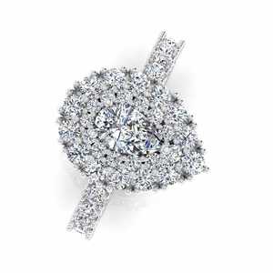 Bague de fiançailles en moissanite de style antique avec un dessus en forme de poire et un halo latéral, alliance unique d'inspiration vintage - Product Image 4