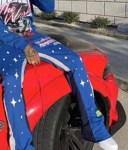 Chándal personalizado, chándal de lana gruesa, 100% de algodón, sudaderas con capucha de dos piezas y pantalones de chándal acampanados, conjunto de joggers apilados para hombre - Product Image 5
