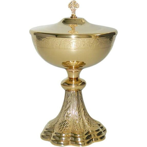 Ciboire en laiton plaqué or de la plus haute qualité avec design gravé et couvercle croisé pour la décoration de la maison et les fournitures d'église meilleur prix - Product Image 3