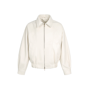 Chaqueta de Cuero Vacuno y Lona Unisex, Estilo Motociclista, Cuello Alto, Logotipo Frontal, Diseño Vintage, para Invierno - Product Image 3