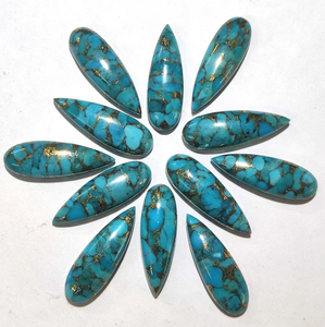 Turquoise cuivre bleu naturel 12x24mm Cabochon calibré en forme de poire longue pierre précieuse en vrac pour la fabrication de pendentifs bague bijoux à bricoler soi-même - Product Image 1