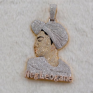 Colgante de oro amarillo de 14 quilates sobre rey de 2,50 quilates para hombre con diamante de corte princesa redondo estilo Hip Hop chapado en oro - Product Image 2