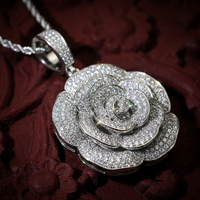 Collier pendentif en laiton CZ rose, motif fleur glacée, testé qualité, pour vendeurs en ligne, cadeau homme femme