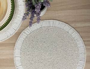 Handmade Knitted Floral Beaded Eco-Friendly <b>Placemat</b> <b>White</b> Charger Plate for Dining Table Decoration Home & Hotel Use - Product Image 5