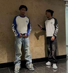 Streetwear à manches longues en coton épais graphique Vintage imprimé surdimensionné grande taille lavé à l'acide de haute qualité - Product Image 4