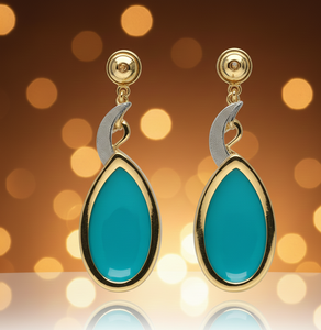 Boucles d'oreilles pendantes en argent sterling 925 plaqué or 18 carats avec pierre turquoise de forme poire 20x30 avec CZ, cadeau pour femme - Product Image 2