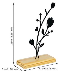 Figurine de fleur en métal noir accrocheur sur base en bois objet de table moderne ajoute un style artistique vibrant - Product Image 6