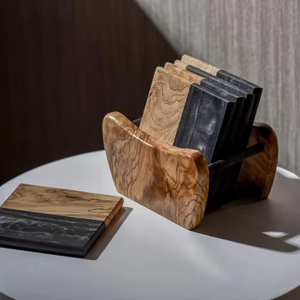 Wooden <b>Drink</b> <b>Coasters</b> with Holder, Natural Grain Finish, Custom Branding Support, Ideal stone <b>coasters</b> - Product Image 1