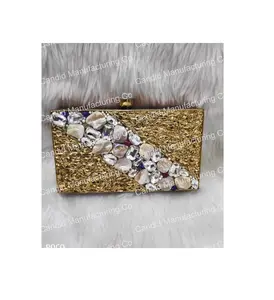 Mother Trendy Clutch Metal MOP Clutch Shoulder Bag & Stone Work Embellishment Embroidery Ladies Party Ware Bag