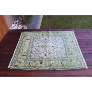 พรมตุรกีวินเทจ ขนาด 3.8x4.7 ฟุต พรมขนสัตว์ลายดอกไม้สีเขียว - Product Image 3