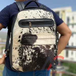 New Real Handmade Hair on Hide <b>Fur</b> Leather Backpack Retro Genuine Natural Cowhide Leather Vintage Unisex Casual Work Laptop <b>Bags</b> - Product Image 1