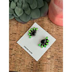 Southwest Handmade Flower Stud <b>Earrings</b> Multi Stone & <b>Sterling</b> <b>Silver</b> Bezel <b>Set</b> - Product Image 4