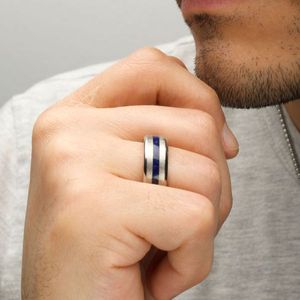 Matte Finish Comfort Fit <b>Ring</b> <b>Lapis</b> <b>Lazuli</b> Stone Inlay Titanium Stainless Steel Trendy Titanium Ovale Cut Diamond for Weddings - Product Image 4