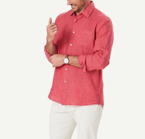 Casual Men's Linen/Cotton Woven 100g Shirt Full Sleeve Turn-<b>Down</b> Collar Single Button Plain Dyed Anti-Shrink Quick Dry - Product Image 3