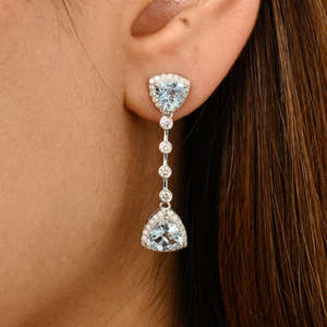New Collection Handcrafted Solid 18K White <b>Gold</b> Aquamarine & Diamond Long Dangle <b>Earrings</b> for Women's - Product Image 4
